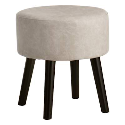 Emmy Stool with Black Wooden Legs, Grey Faux Leather