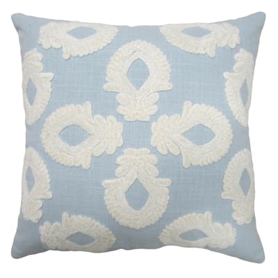 Providence Blue Cotton Embroidered Vintage Design Throw Pillow, 18