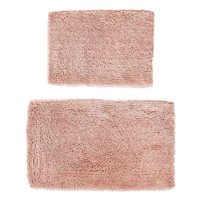 2-Pack Pink Shiny Noodle Bath Rug Set, 17x24 & 20x34