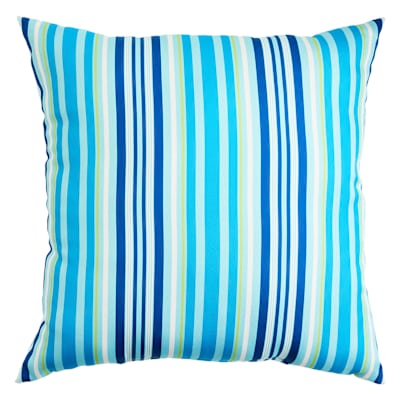 Blue Multicolor Striped Square Outdoor Throw Pillow, 18