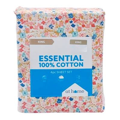 4-Piece Floral 200 Thread Count Brushed Cotton Sheet Set, King