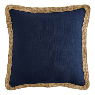 2-Pack Navy Jute Trim Outdoor Throw Pillow, 18