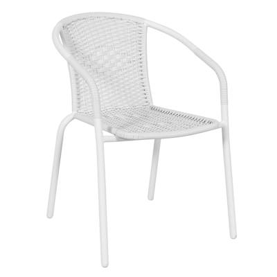 Wicker & Metal Stacking Patio Chair, White