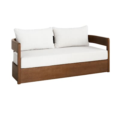 Oakes Driftwood Finish Acacia Wood Patio Sofa with Ash Cushions