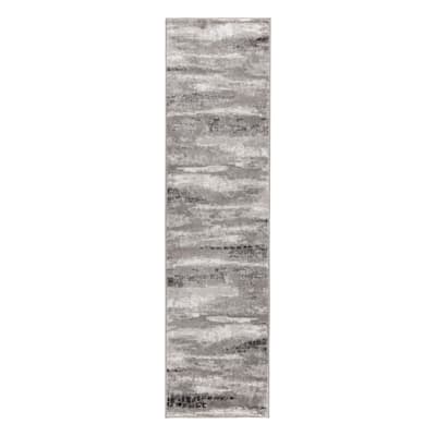 B694) Laila Ali Verona Grey Abstract Woven Runner, 2x6