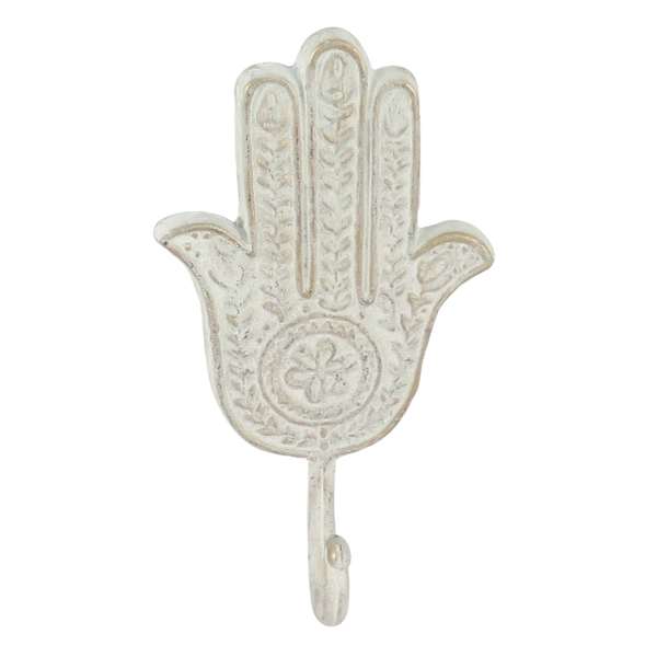 Hamsa White Metal Wall Hook, 4x8