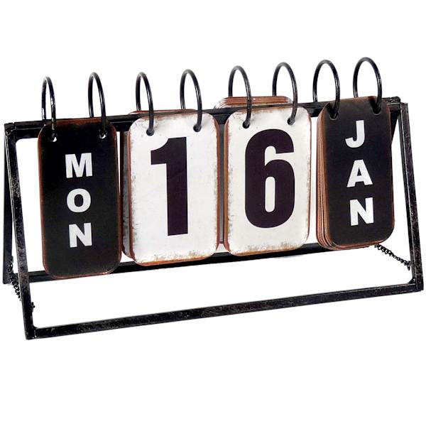 Vintage Look Black Metal Flip Calendar, 11x6