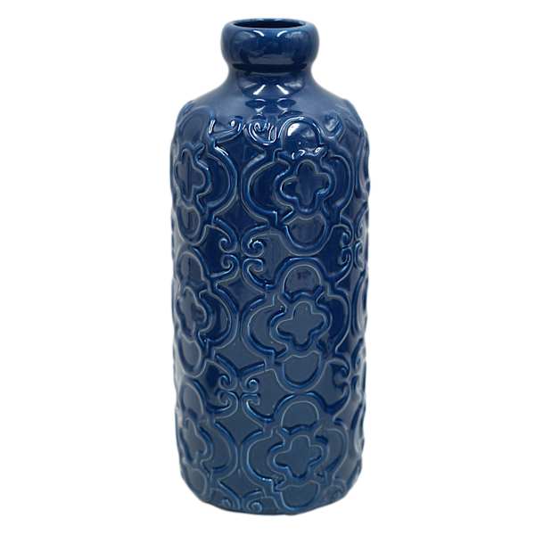 Blue Ceramic Vase, 10"