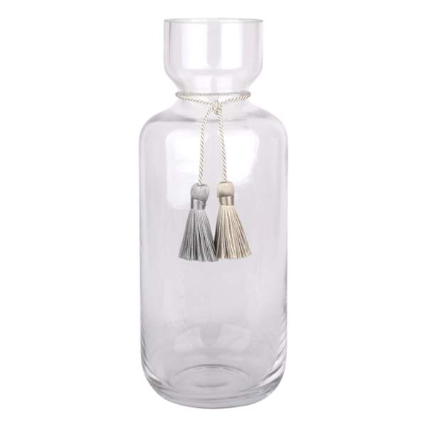 Clear Glass Vase with Tassels, 10"