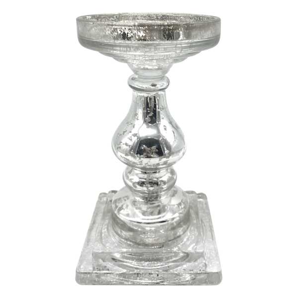 Mercury Glass Candle Holder, 9"
