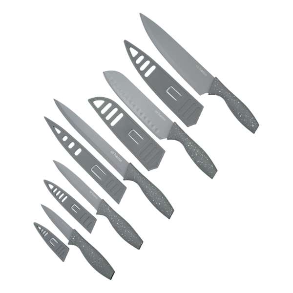 10-Piece Grey Speckled Non-Stick Knife & Sheath Set