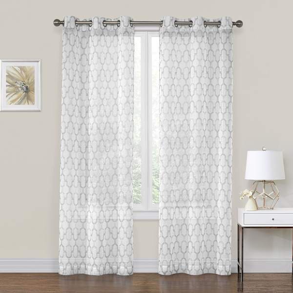 Charlton Grey Printed Sheer Grommet Curtain Panel, 63"