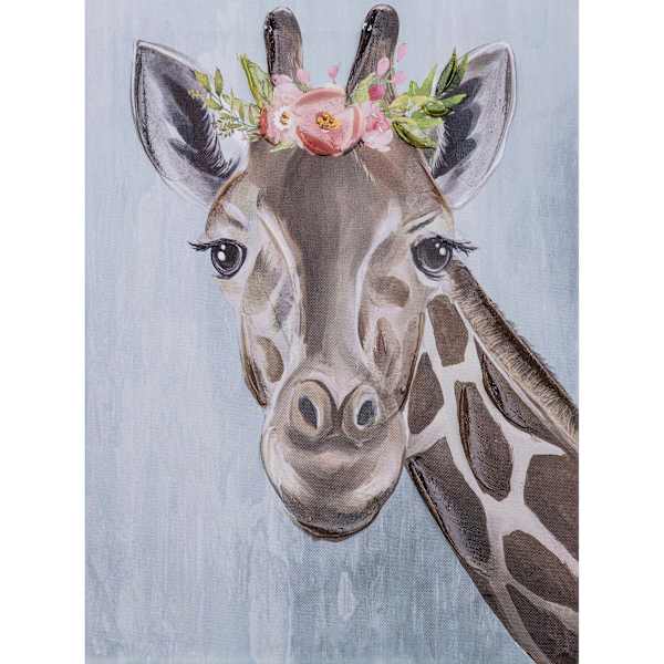 Giraffe with Flower Crown Canvas Wall Art, 12x16