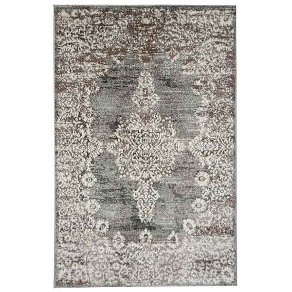 (D393) Grey & White Antique Medallion Runner, 2x7