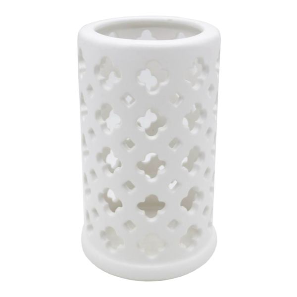 Found & Fable White Ceramic Cutout Cylinder Candle Holder, 6"