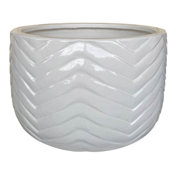 Herringbone White Ceramic Outdoor Planter, Large