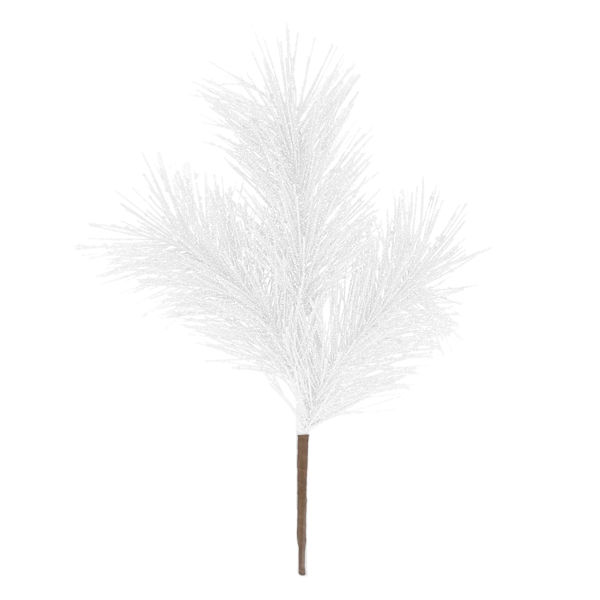 3-Head White Glittered Pine Pick, 11"