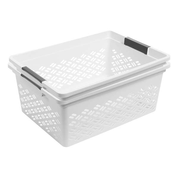 2-Pack White Brickor Stacking Basket, Large
