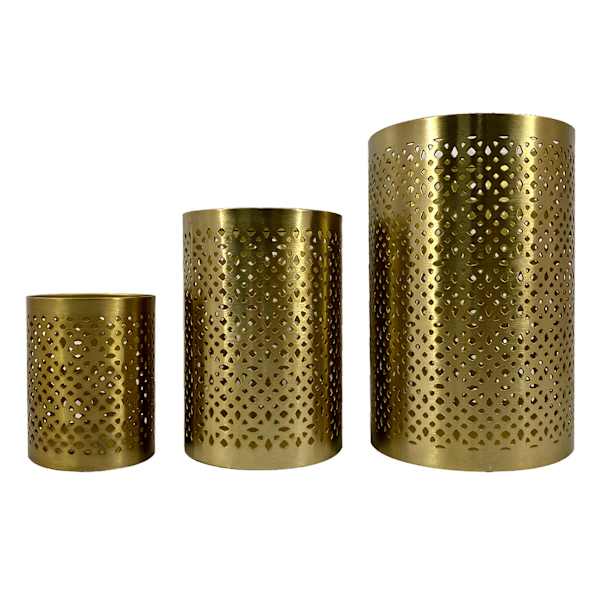 3-Piece Satin Brass Hurricane Candle Holders, 8"
