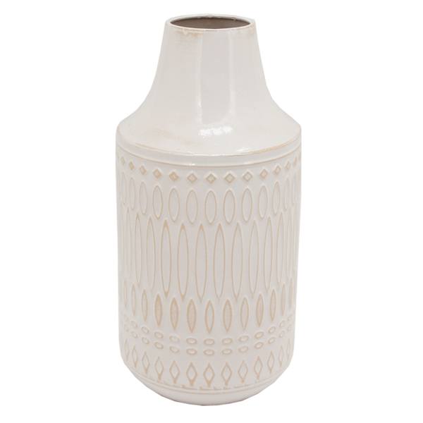 Honeybloom White Metal Embossed Vase, 12.5"