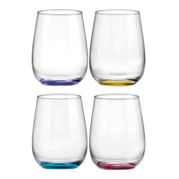Set of 4 Tri-Color Stemless Wine Glasses, 15oz