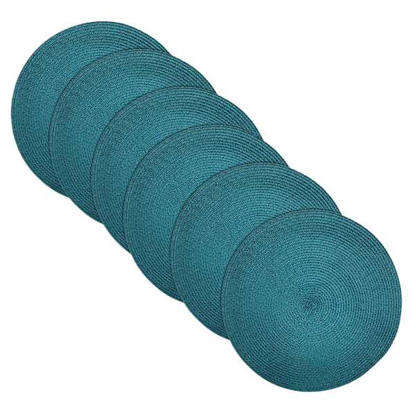Veranda Set of 6 Peacock Blue Placemats, 15"