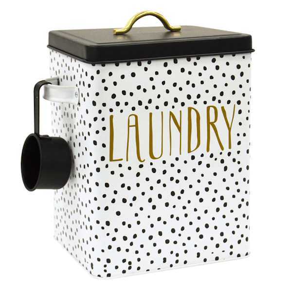 Doreen White & Black Metal Laundry Storage Canister, Medium