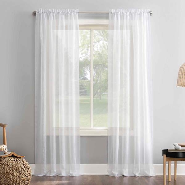 Erica White Crushed Rod Pocket Sheer Voile Curtain Panel, 63"