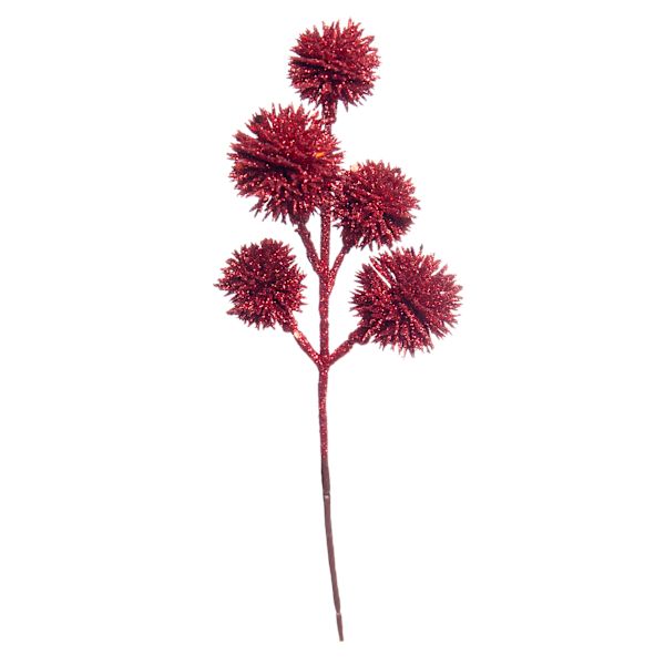 Red Glittered Thistle Ornament Pick, 9"