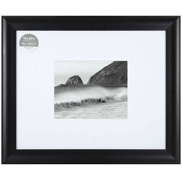 16x20 Matted to 8x10 Scoop Profile with White Mat Wall Frame, Black