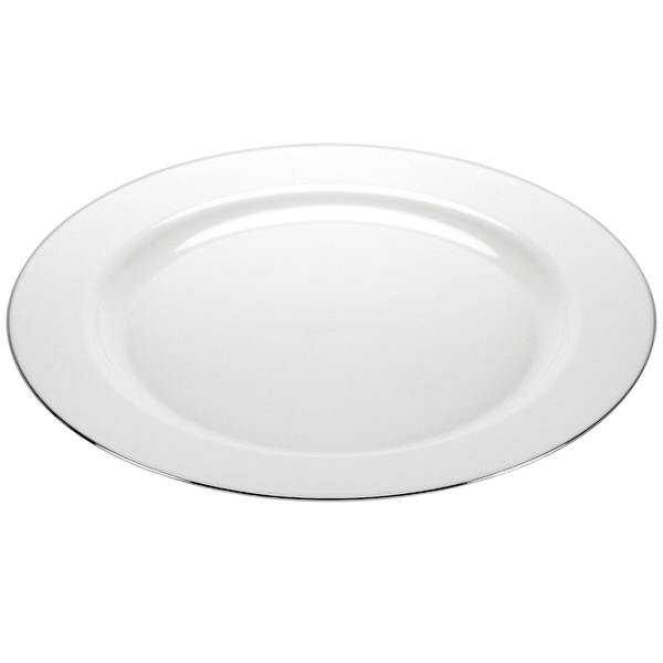 Lillian Table Settings Pearl White with Silver Edge Round Plastic Plate, 7.5"