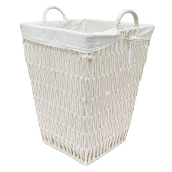 Cotton Rope Laundry Hamper with Removable Liner, White
