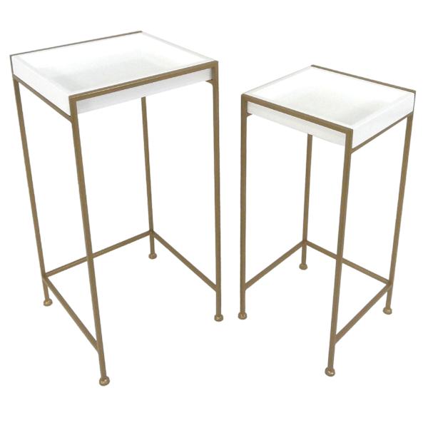 White Outdoor Plant Stand with Gold Metal Base, Large