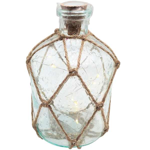 Bubble Glass LED Bottle with Jute, 7"
