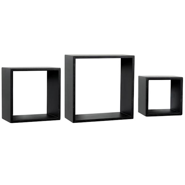 3-Piece Black Wooden Cube Wall Shelf Set