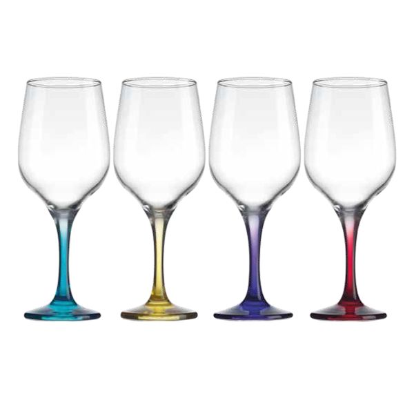 Set of 4 Tri-Color Stemmed Wine Glasses, 15.5oz