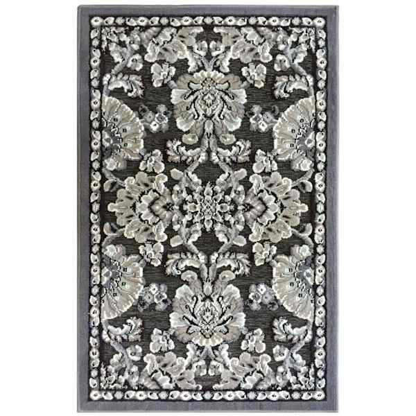 Arrington Grey & Taupe Traditional Floral Washable Accent Rug, 3x5