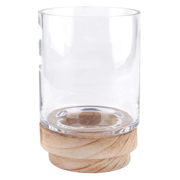 Honeybloom Clear Glass Hurricane with Wood Base, 5"