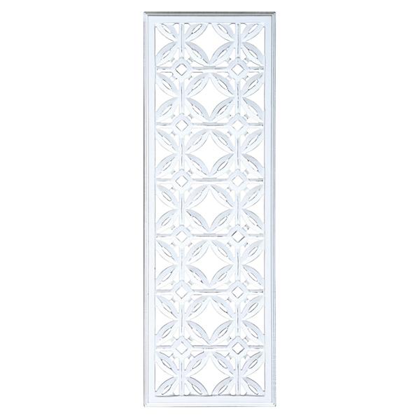 Ricardo Hand Carved White Wooden Panel Wall Decor, 12x36