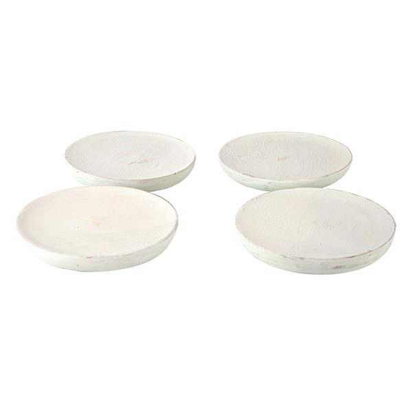 Set of 4 Round White Wooden Coasters