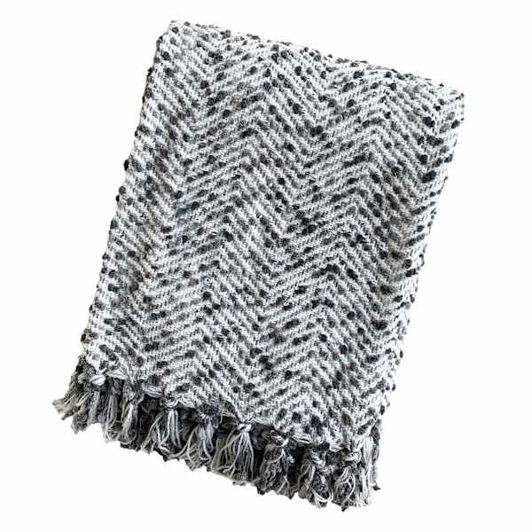Grey Acrylic Yarn Woven Throw Blanket, 50x60