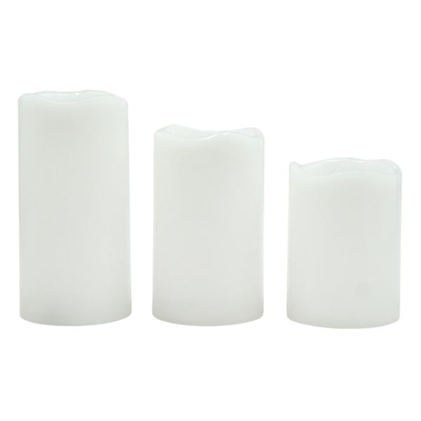 Set of 3 White LED Pillar Candles with 6 Hour Timer