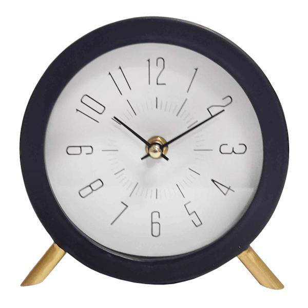 Black Metal Table Clock, 6"