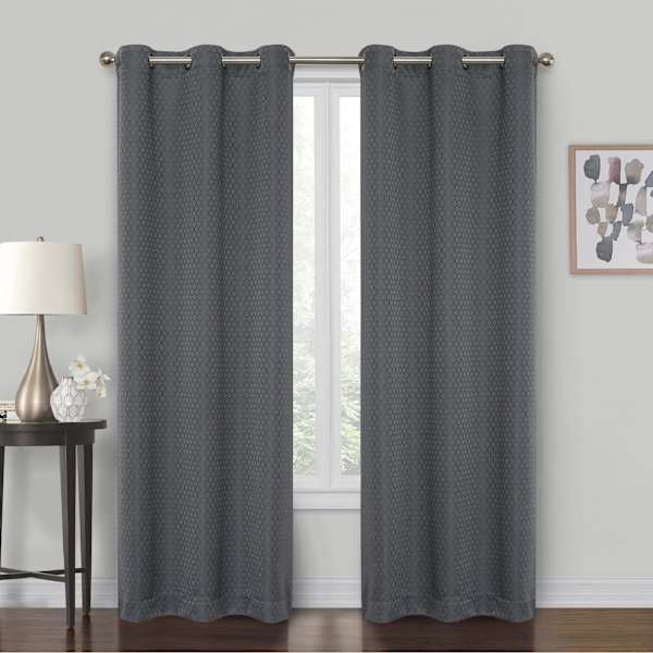 Sullivan Grey Shrink Yarn Light Filtering Grommet Curtain Panel, 63"