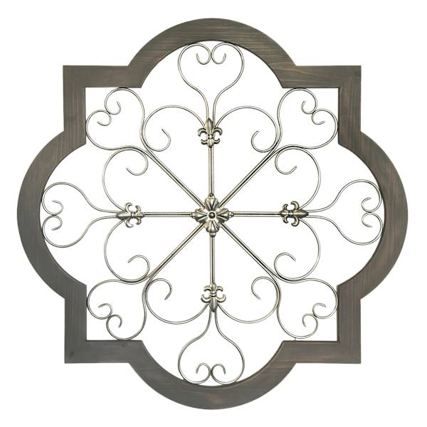 Barbed Quatrefoil Scroll Black Wood Wall Art, 36"