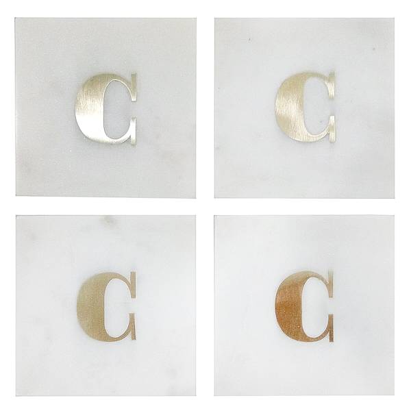 Set of 4 Marble & Brass Monogram Coasters, C
