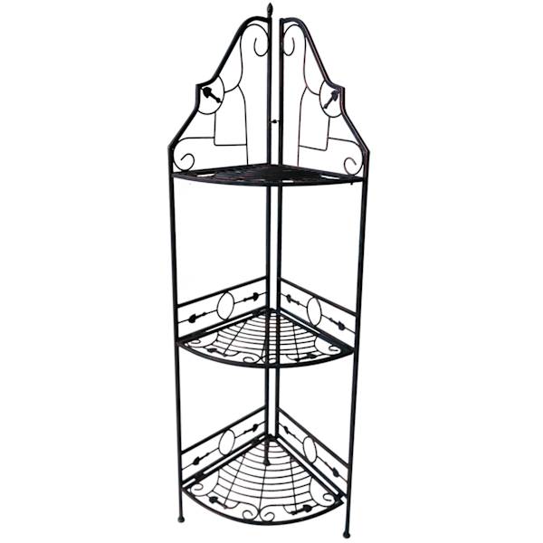 Gold & Black Scrolled Metal Folding Corner Shelf Rack, 51.5"