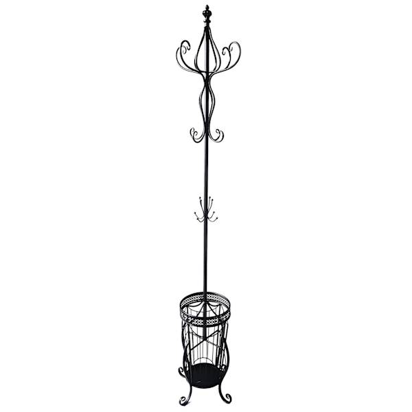 Victorian Style Metal Coat Rack With Black Finish, 73"