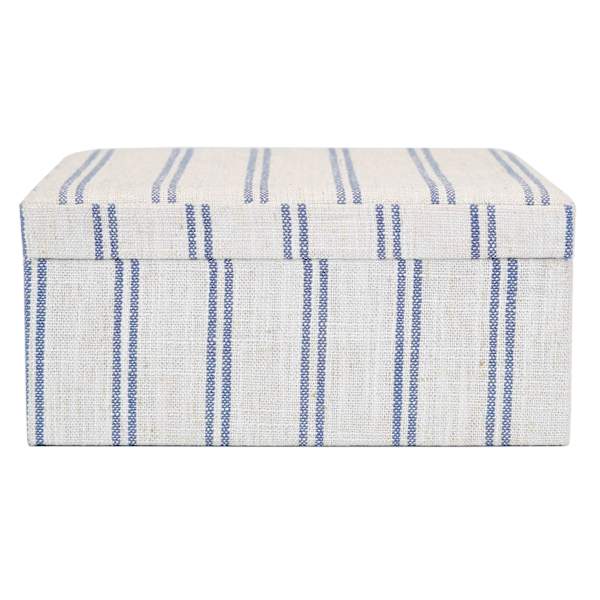 Honeybloom Ivory & Blue Striped Decorative Box, 9x7