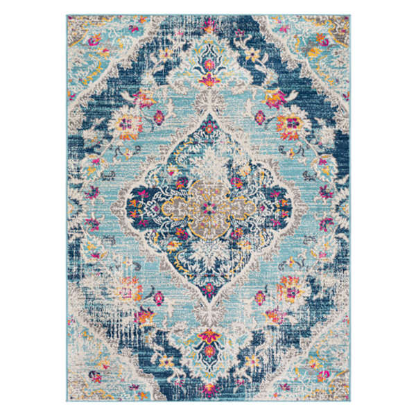 (D493) Floransa Blue Medallion Area Rug, 8x10